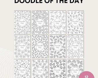 Doodle del día / 12 páginas para colorear / Doodle del mes / Descarga digital - Paquete 1