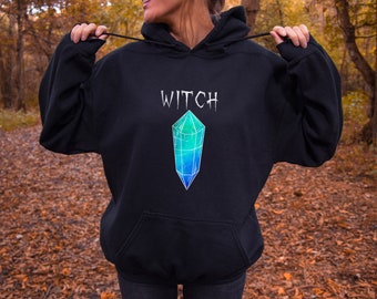 Crystal Witch Hoodie, Witchcraft Hoodie, Witchy Gift, Witchy Hoodie, Witchy Clothing, Turquoise Crystal, Crystal Hoodie, Mystical, Magical