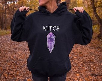 Crystal Witch Hoodie, Witchcraft Hoodie, Witchy Gift, Witchy Hoodie, Witchy Clothing, Amethyst Crystal, Crystal Hoodie, Mystical, Magical