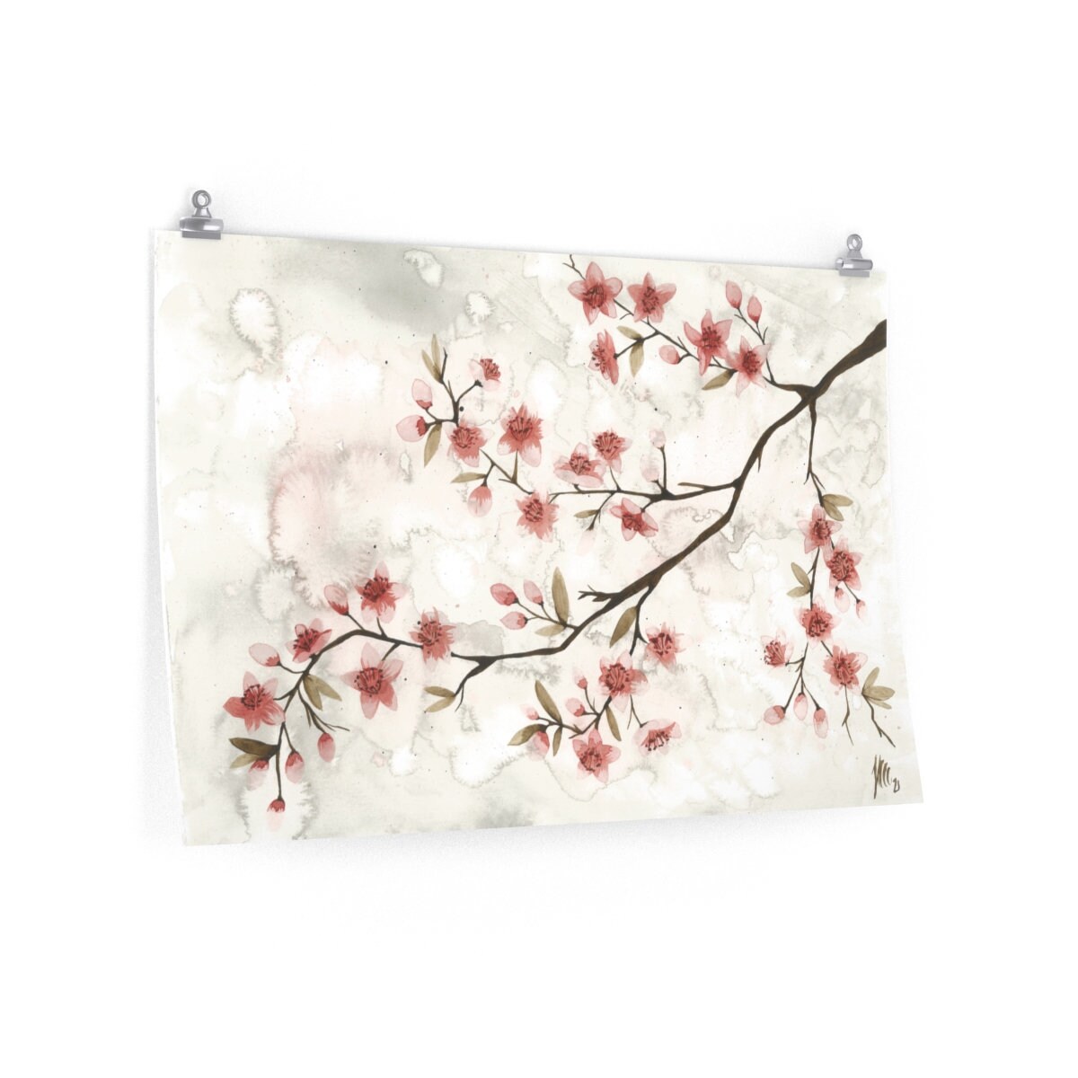 Cherry Blossom Watercolor Print on Poster Wall Art for Living Room ...