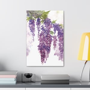 Wisteria Watercolor Print on Canvas Wall Art for Living Room Bedroom Kitchen Office Home Decor
