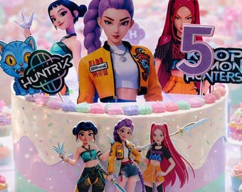 Huntrix Cake Topper | Personalized Kpop Demon Hunters | Custom Birthday Party Decoration | Huntrix Cake Decor | Kpop Cake Topper
