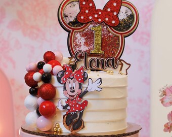 Shaker Minnie Red Cake Topper | Personalized Minnie Mouse Cake Topper | Custom Birthday Party Decoration | Minnie Mouse Red Cake Decor