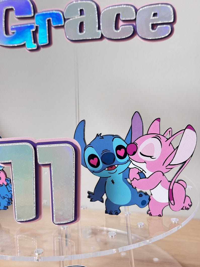 Stitch Cake Topper | Personalized Stitch and Angel Cake Topper | Custom ...