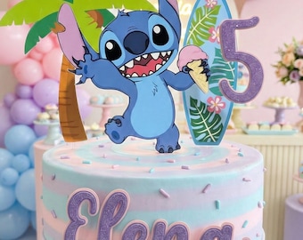 Stitch Cake Topper | Personalized Stitch Cake Topper | Custom Birthday Party Decoration | Stitch Ice Cream Girl Cake Decor