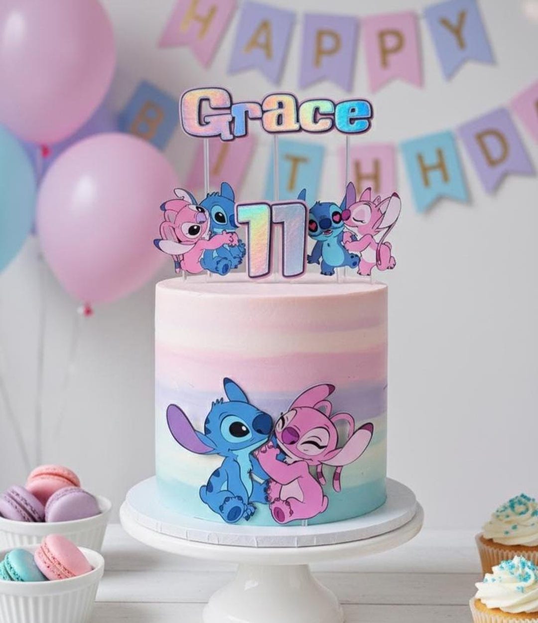 Stitch Cake Topper | Personalized Stitch and Angel Cake Topper | Custom ...
