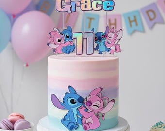 Stitch Cake Topper | Personalized Stitch and Angel Cake Topper | Custom Birthday Party Decoration | Stitch Cake Decor