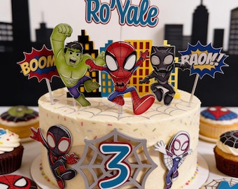 Spidey and Friends Cake Topper | Personalized Spidey and Friends Cake Topper | Custom Birthday Party Decoration | Spider Man Cake Decor