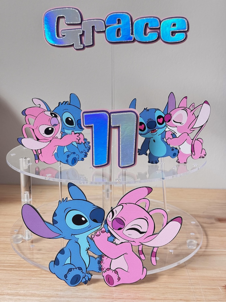 Stitch Cake Topper | Personalized Stitch and Angel Cake Topper | Custom ...