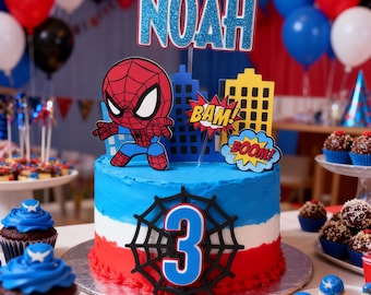 SpiderMan Cake Topper | Personalized Spidey Cake Topper | Custom Birthday Party Decoration | Spider Man Cake Decor
