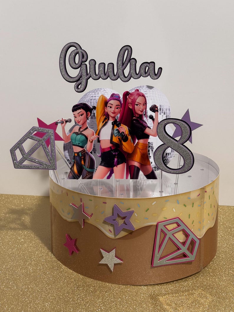 Kpop Demon Hunters Cake Topper | Personalized Kpop Demon Hunters | Custom Birthday Party Decoration | Huntrix Cake Decor | Kpop Cake Topper image 2