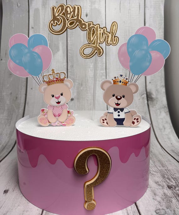 Décoration Gâteau Ourson Teddy Bear - Ensemble 2 Ours + 20 Boules Pour Gender Reveal, Baby Shower Et Anniversaire