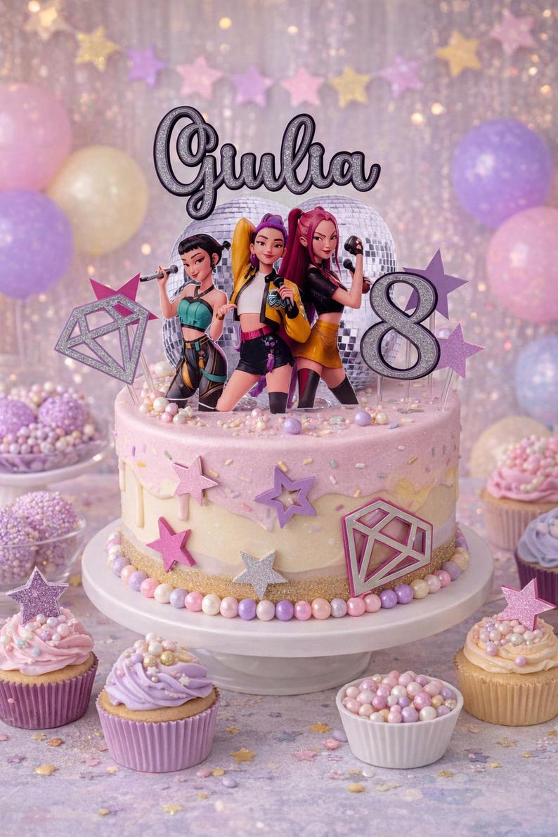 Kpop Demon Hunters Cake Topper | Personalized Kpop Demon Hunters | Custom Birthday Party Decoration | Huntrix Cake Decor | Kpop Cake Topper image 1