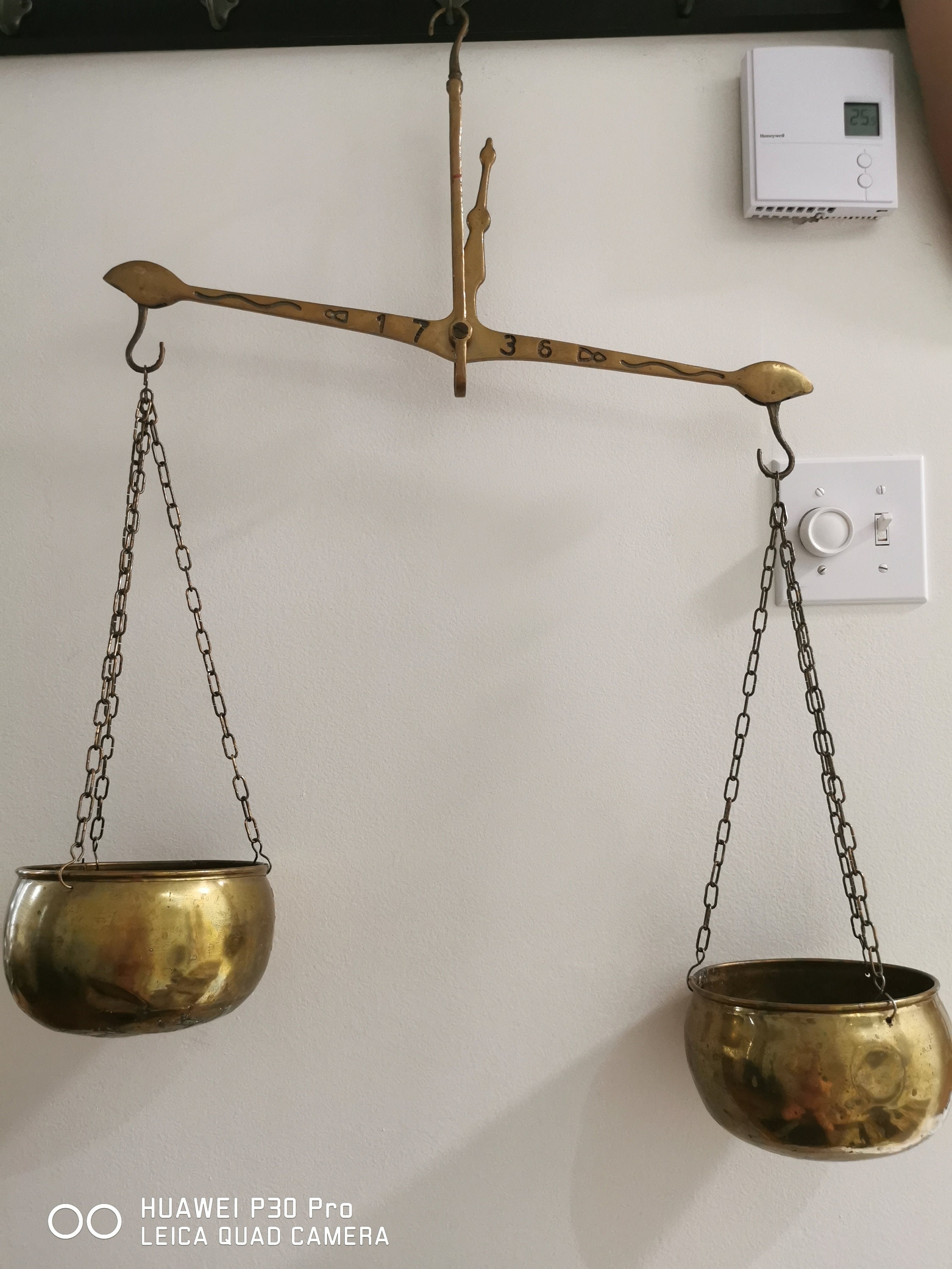 Solid Brass/Wood Small Weighing Scale With Some Weights Greats