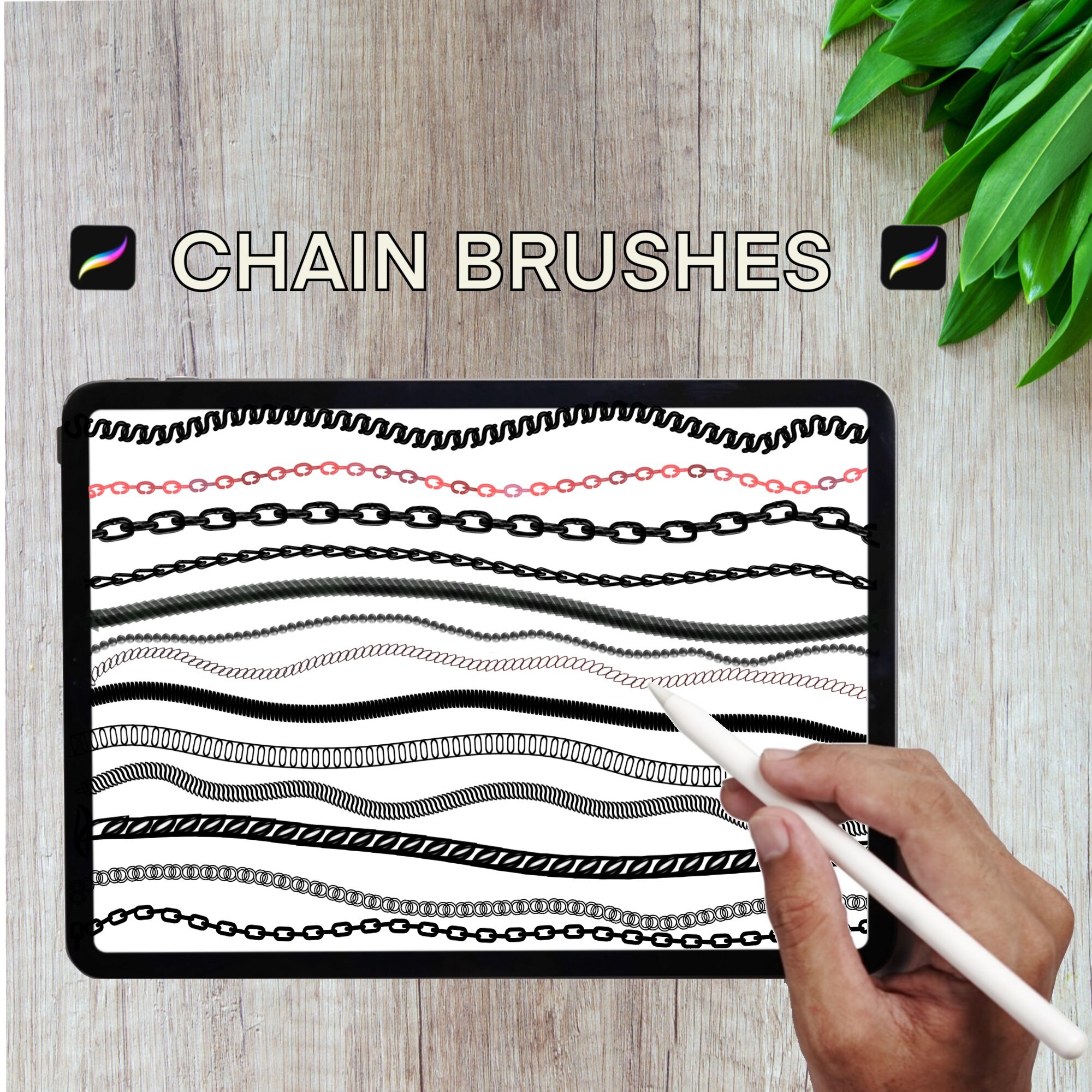 Chain Brushes for Procreate — 27 Seamless Chain and Link Brushes