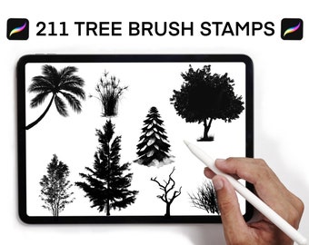 211 Procreate Tree Brushes Stamps, Procreate Botanical brushes, Nature stamps, Landscape, Grass and Bush Brushes Procreate Stamps.