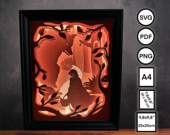 童話の森　シャドーボックス　アンティーク　絵画　オリジナル　一点物　赤ずきん 童話の森 シャドーボックス アンティーク 絵画 オリジナル 一点