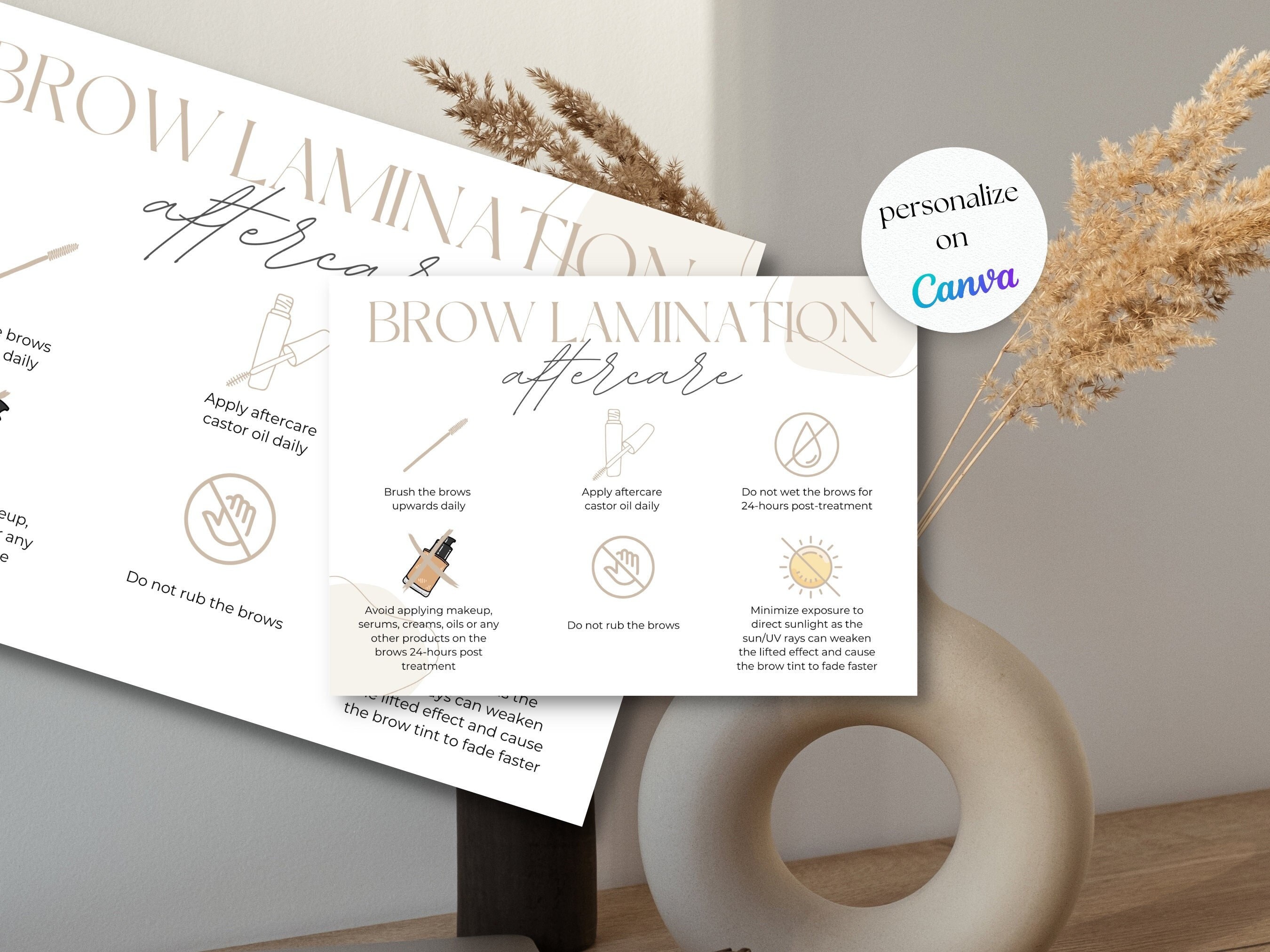 Editable Brow Lamination Aftercare Card Brow Aftercare Instructions Editable Brow Lamination