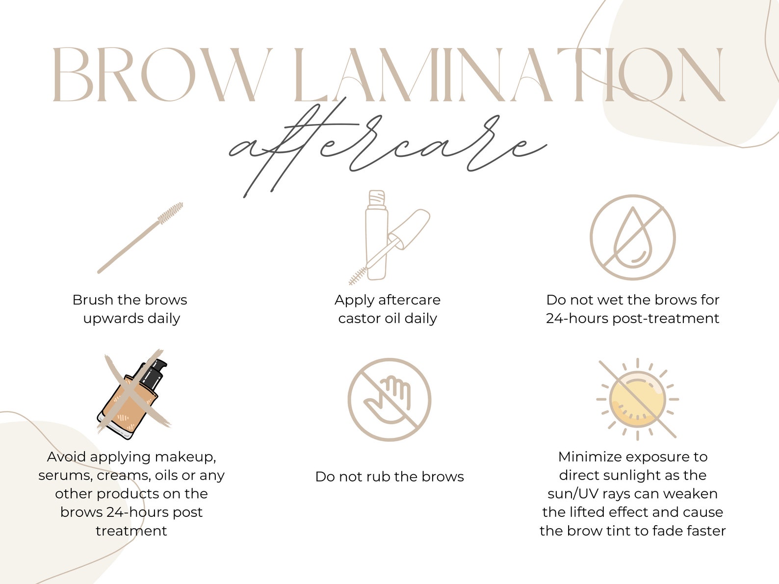 Editable Brow Lamination Aftercare Card Brow Aftercare Instructions