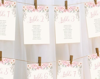Wedding Seating Chart template seating cards printable table sign wedding seating plan table numbers wedding pink decor floral