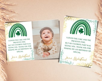 St Patricks Day Birthday Thank you card template printable thank you card with photo baby birthday thank you note card first birthday