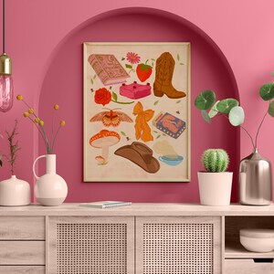 Cottagecore Wall Art, Nature Poster, Retro Cowboy Boot Art, Western Wall Decor, Enchanted Forest Print, Woodland Cowgirl, Western print.