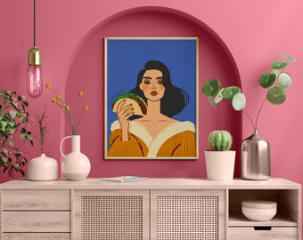 Lámina artística de taco a la moda, ilustración de comida mexicana (descarga digital)