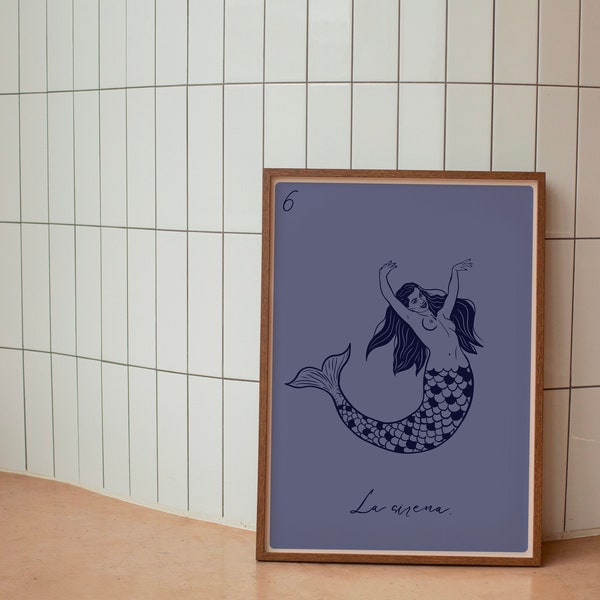 LA SIRENA POSTER, Loteria, Mexican Mermaid, Line Art, Minimalist Mermaid Poster, Trendy Decor
