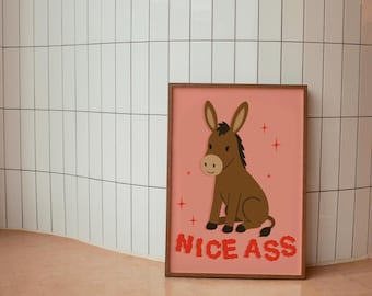 NICE ASS JACKASS, Bathroom Print, Donkey Printable Wall Art, Digital Download, Bathroom Art Decor, Funny Bathroom Decor.