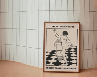 This Bathroom is for Rootin&#39; Tootin&#39; and Pootin&#39;, Printable Western Art, Minimalist Decor, Digital Download, Bathroom Poster, Line Art