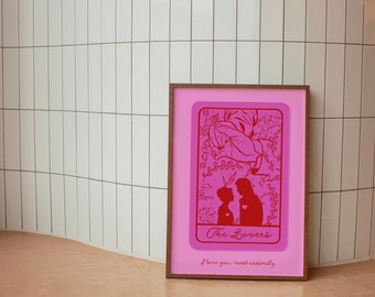 THE LOVERS TAROT Pride and Prejudice Poster, Printable Poster, Jane Austen Novel, Book Art, Maximalist Decor, Trendy Room Decor, Hand Scene.