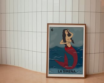 Modernized La Sirena (mermaid) from the iconic mexican game La Loteria
