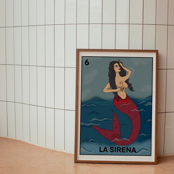 Modernized La Sirena (mermaid) from the iconic mexican game La Loteria