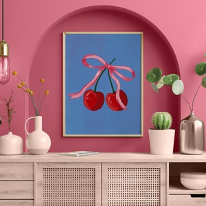 CHERRY BOW Wall Art, Coquette Wall Decor, Digital Download, Printable Room Decor, Kitchen Printable Art, Feminine Kitchen Decor.