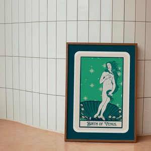 Naissance de Vénus Illustration, impression d’Art Teal déesse de l’amour, oeuvre de Vénus, Art mural mythologie, décor féminin, Tarot Card Printable Art