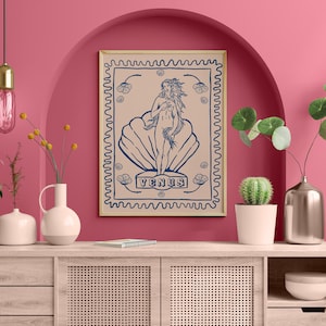 NACIMIENTO de VENUS POSTER, Impresión de arte minimalista, Decoración de Venus, Arte de pared de mitología, Decoración femenina, Arte imprimible de moda, Impresión digital