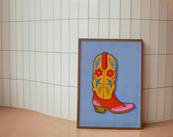 Floral Cowboy Boot Print, Western Illustration (Digital Download)