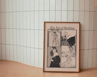 THE ART Of READING Poster, Stampa di libri, Arte da parete per lettori di libri, Arte stampabile, Grande arte da parete per topi di biblioteca, Arte da parete vintage, Arredamento libresco