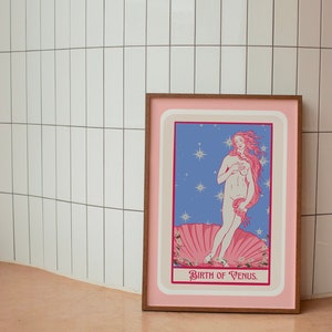 Illustration de la naissance de Vénus, impression d'art déesse rose de l'amour, oeuvre d'art de Vénus, art mural mythologie, décoration féminine, art imprimable carte de tarot