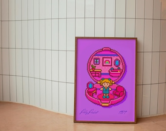 Op zak geïnspireerde pixelartprint uit de jaren 90 | Retro minipoppenhuis digitale download | Y2K nostalgische muurkunst