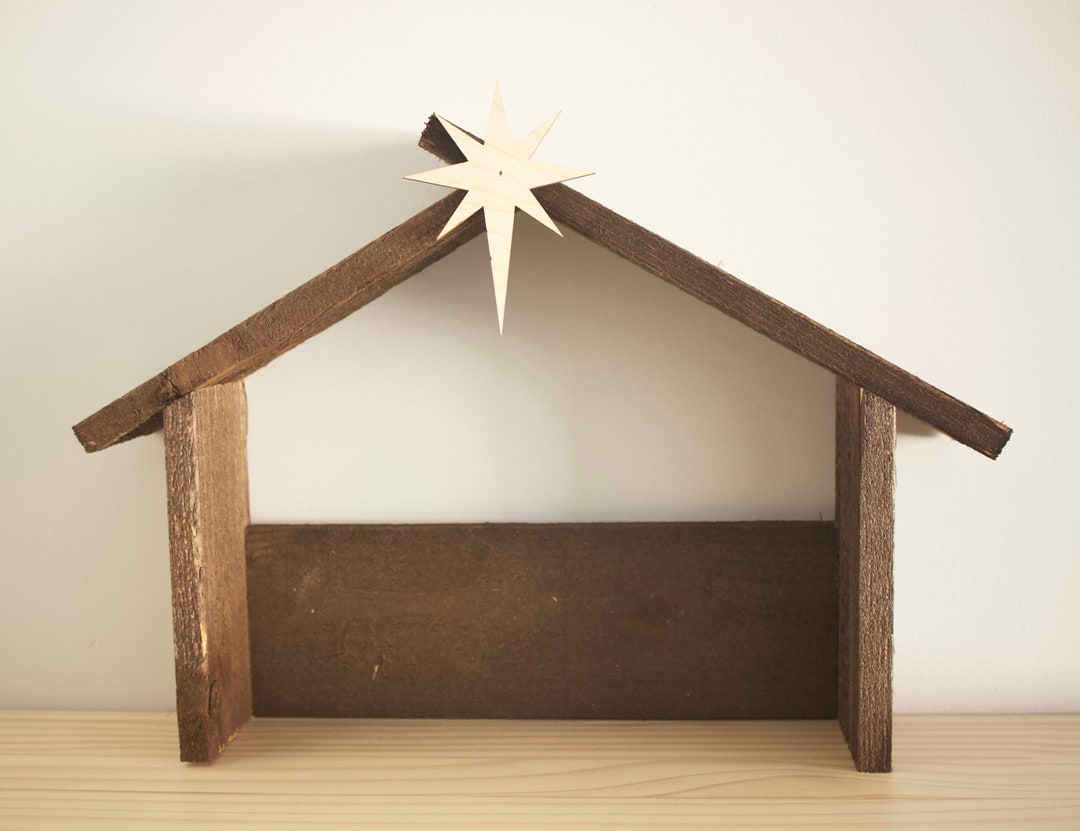 Rustic Handmade Wood Nativity Stable Etsy