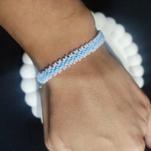 Handmade Beaded Bracelet, Blue and White Friendship Bridesmaids Bracelet, sead bead jewelry,Boho Summer Bracelet,Adjustable gift for her