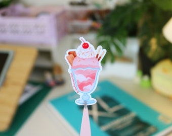Kawaii Milkshake Sticker | Cute Pink Strawberry Ice Cream Desert Decal | Matte Vinyl Aesthetic Stationery Supplies for Scrapbooking / Bujo