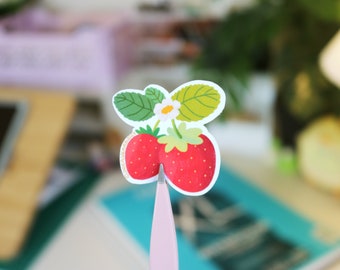 Strawberry Sticker | Cute Illustrated Strawberries with Flower | Cottagecore Aesthetic Stationery Decal | Matte Vinyl Decor for Scrapbooking