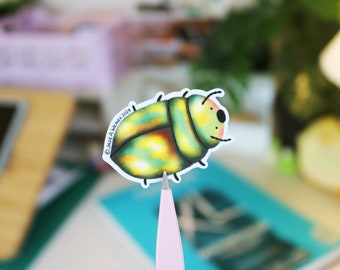 Cute Beetle Sticker | Iridescent Green Bug Decal | Aesthetic Insect Illustration | Kitschy Stationery Supplies | Matte Vinyl Bug Art