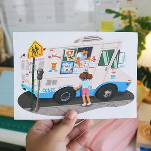 Ice Cream Truck Illustrated Print | New York City 90s Nostalgia | Colorful Wall Art | Eclectic Home Decor | Whimsical Nursery Artwork