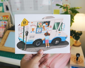 Ice Cream Truck Illustrated Print | New York City 90s Nostalgia | Colorful Wall Art | Eclectic Home Decor | Whimsical Nursery Artwork