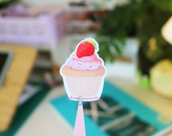 Cute Strawberry Cupcake Sticker | Pink Frosted Muffin Decal with Sprinkles | Kawaii Aesthetic Stationery for Scrapbooking / Laptops / Bujos