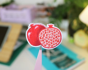Cute Pomegranate Sticker | Aesthetic Illustrated Fruit Gift for Pomegranate Lovers | Matte Vinyl Stationery for Bujo / Scrapbooking