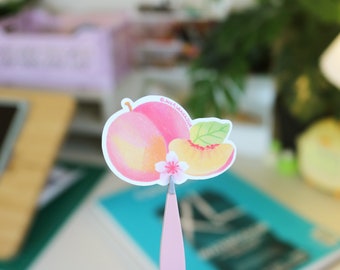 Cute Peach Sticker | Pink Kawaii Fruit Decal | Aesthetic Illustrated Bujo / Stationery Supplies | Kitschy Matte Vinyl Deco for Laptop